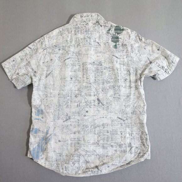 DKNY JEANS casual button down shirt men's size L white with "blueprint" pattern - Picture 3 of 11